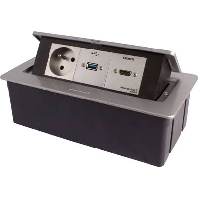 Boitier de Table Encastrable Multifonctions BT45 Silver : Secteur, HDMI, USB 2 m