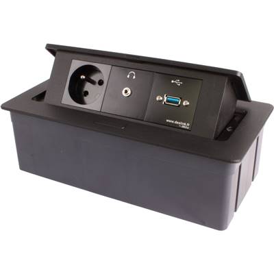 Boitier de Table Encastrable Multifonctions BT45 Noir : Secteur, USB, jack 3,5 ST 2 m