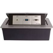 Boitier de Table Encastrable Multifonctions BT45 Silver : HDMI, USB, Jack 3,5 st 2 m