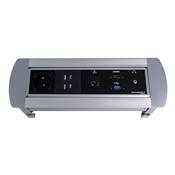 Boitier de Table Rotatif Manuel Multifonctions BTRM : 1Secteur 1chargeur 1HDMI 1USB, 1RJ45 1Jack 2m