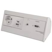 Boitier de Table Saillie Multifonctions Type BTS Blanc : Secteur, Chargeur, HDMI, Jack 3,5 st 5 m