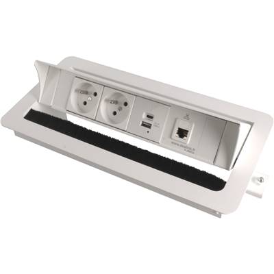 Boitier de Table Encastrable Multifonctions BTU Blanc : 2 Secteurs, Chargeur, RJ45 2 m