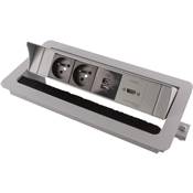 Boitier de Table Encastrable Multifonctions BTU Silver : 2 Secteurs, Chargeur, HDMI 5 m