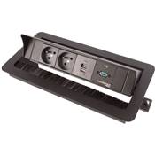 Boitier de Table Encastrable Multifonctions BTU Noir : 2 Secteurs, Chargeur, USB 5 m