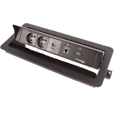 Boitier de Table Encastrable Multifonctions BTU Noir : 2 Secteurs, Chargeur, RJ45, USB 2 m