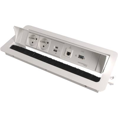 Boitier de Table Encastrable Multifonctions BTU Blanc : 2 Secteurs, Chargeur, RJ45, USB 5 m