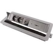 Boitier de Table Encastrable Multifonctions BTU Silver : 2 Secteurs, Chargeur, HDMI, jack 3,5 st 5 m
