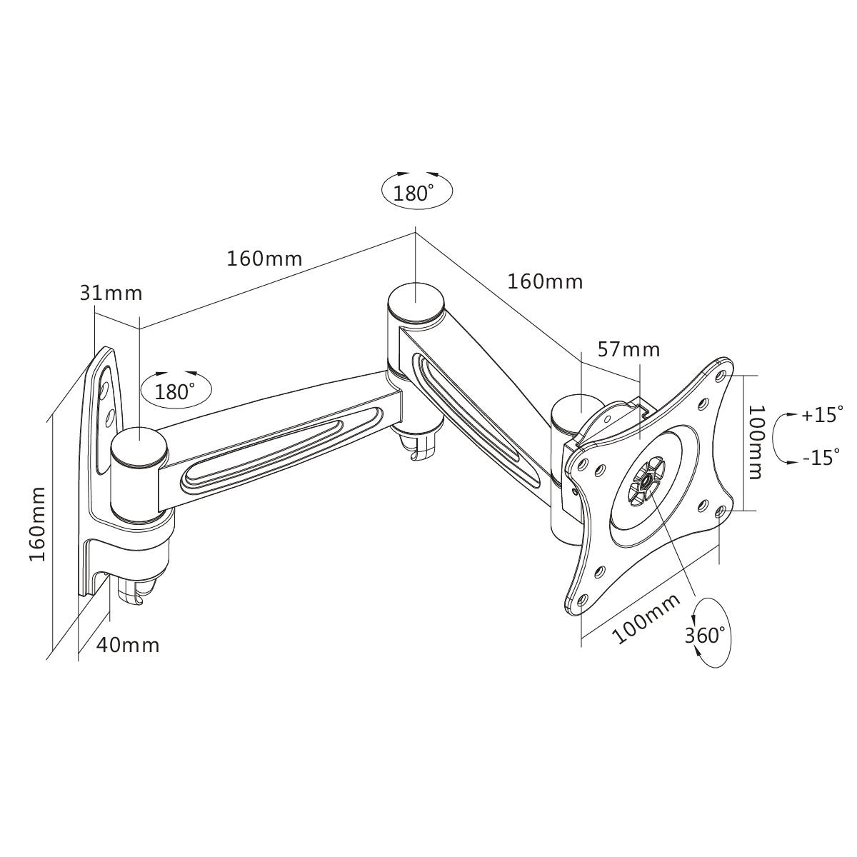 Support double écran inclinable et rotatif à 360° sur table, Noir