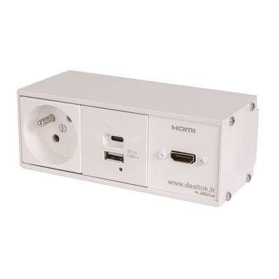 Réglette de connexion Multifonctions BCDA Blanc : Secteur, Chargeur, HDMI 2 m
