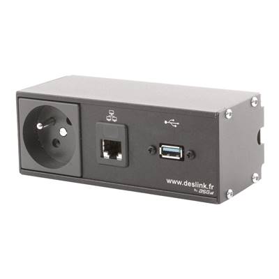 Réglette de connexion Multifonctions BCDA Noir : Secteur, RJ45, USB 5 m