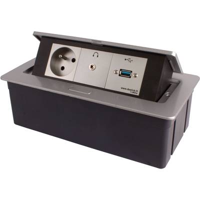 Boitier de Table Encastrable Multifonctions BT45 Silver : Secteur, USB, jack 3,5 ST 2 m