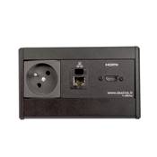 Boitier de Table Saillie Multifonctions Type BTS Noir : Secteur, HDMI, RJ45 2 m