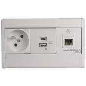 Boitier de Table Saillie Multifonctions Type BTS Blanc : Secteur, Chargeur, RJ45 2 m