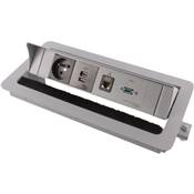 Boitier de Table Encastrable Multifonctions BTU Silver : Secteur, Chargeur, RJ45, USB 2 m