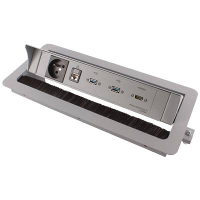 Boitier de Table Encastrable Multifonctions BTU Silver : Secteur, HDMI, RJ45, 2 USB, 2 m