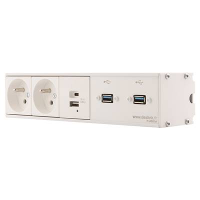 Réglette de connexion Multifonctions BCDA Blanc : 2 Secteurs, Chargeur, 2 USB 2 m