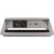 Boitier de Table Encastrable Multifonctions BTU Silver : 2 Secteurs, HDMI, jack 3,5 st 5 m