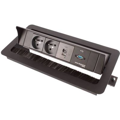 Boitier de Table Encastrable Multifonctions BTU Noir : 2 Secteurs, Chargeur, USB 2 m