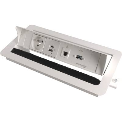 Boitier de Table Encastrable Multifonctions BTU Blanc : Secteur, Chargeur, RJ45, USB 2 m