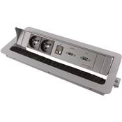 Boitier de Table Encastrable Multifonctions BTU Silver : 2 Secteurs, HDMI, RJ45, USB 2 m