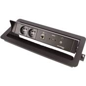 Boitier de Table Encastrable Multifonctions BTU Noir : 2 Secteurs, HDMI, RJ45, jack 3,5 st 2 m