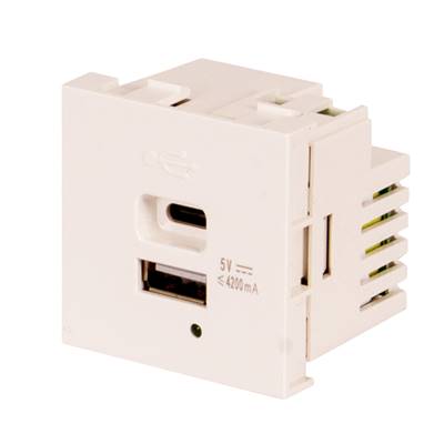 Plastron 45x45 DOUBLE CHARGEUR 2 USB A+C 4,2 Watts Blanc