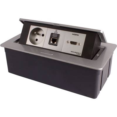 Boitier de Table Encastrable Multifonctions BT45 Silver : Secteur, HDMI, RJ45 2 m