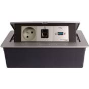 Boitier de Table Encastrable Multifonctions BT45 Silver : Secteur, RJ45, USB 2 m