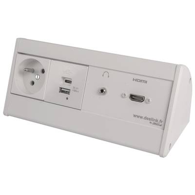 Boitier de Table Saillie Multifonctions Type BTS Blanc : Secteur, Chargeur, HDMI, Jack 3,5 st 5 m