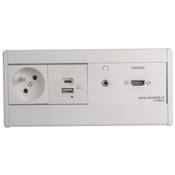 Boitier de Table Saillie Multifonctions Type BTS Blanc : Secteur, Chargeur, HDMI, Jack 3,5 st 5 m