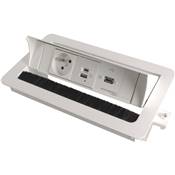 Boitier de Table Encastrable Multifonctions BTU Blanc : Secteur, Chargeur, USB 2 m