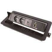 Boitier de Table Encastrable Multifonctions BTU Noir : 2 Secteurs, Chargeur, RJ45 5 m