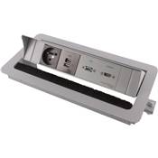Boitier de Table Encastrable Multifonctions BTU Silver : Secteur, Chargeur, HDMI, USB 2 m