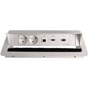Boitier de Table Encastrable Multifonctions BTU Blanc : 2 Secteurs, HDMI, RJ45, USB 2 m