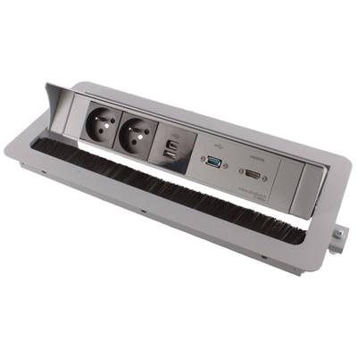 Boitier de Table Encastrable Multifonctions BTU Silver : 2 Secteurs, Chargeur, HDMI, USB 5 m