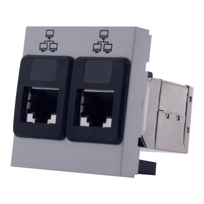 Plastron 45x45 Ethernet 2 RJ45 S/FTP Cat6A à câbler, Silver