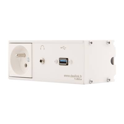 Réglette de connexion Multifonctions BCDA Blanc : Secteur, USB, jack 3,5 ST 2 m