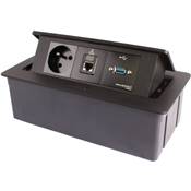 Boitier de Table Encastrable Multifonctions BT45 Noir : Secteur, RJ45, USB 2 m