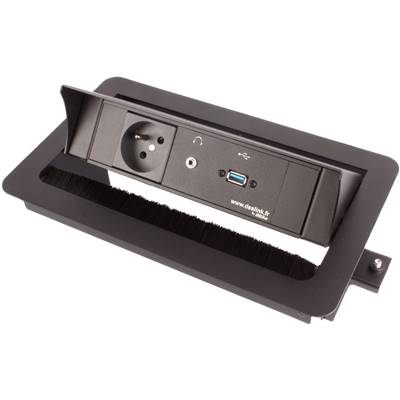 Boitier de Table Encastrable Multifonctions BTU Noir : Secteur, USB, jack 3,5 ST 2 m