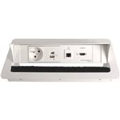 Boitier de Table Encastrable Multifonctions BTU Blanc : Secteur, Chargeur, HDMI, RJ45 2 m