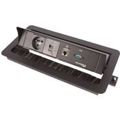Boitier de Table Encastrable Multifonctions BTU Noir : Secteur, Chargeur, RJ45, USB 2 m