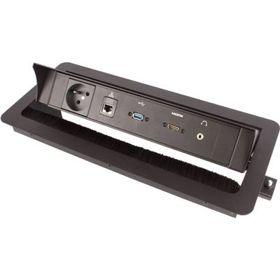 Boitier de Table Encastrable Multifonctions BTU Noir : Secteur, HDMI, RJ45, USB, jack 3,5 st 2 m