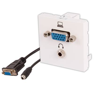 Plastron 45x45 VGA Full Pin + Mini Jack 3.5 Stéréo Femelles/Femelles, Blanc