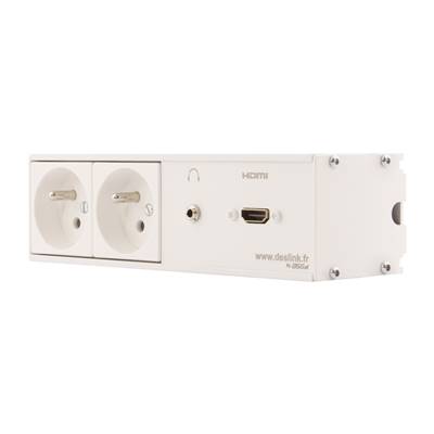 Réglette de connexion Multifonctions BCDA Blanc : 2 Secteurs, HDMI, jack 3,5 st 5 m