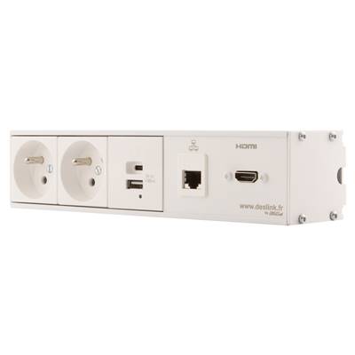 Réglette de connexion Multifonctions BCDA Blanc : 2 Secteurs, Chargeur, HDMI, RJ45 5 m