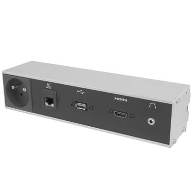 Réglette de connexion Multifonctions BCDA Alu : Secteur, HDMI, RJ45, USB, jack 3,5 st 2 m