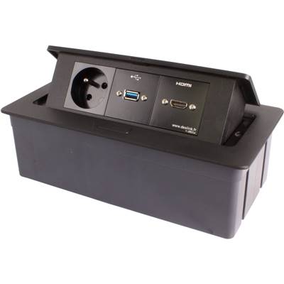 Boitier de Table Encastrable Multifonctions BT45 Noir : Secteur, HDMI, USB 2 m