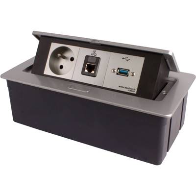 Boitier de Table Encastrable Multifonctions BT45 Silver : Secteur, RJ45, USB 2 m