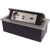 Boitier de Table Encastrable Multifonctions BT45 Silver : Secteur, Chargeur, USB 2 m