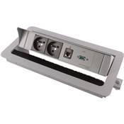 Boitier de Table Encastrable Multifonctions BTU Silver : 2 Secteurs, RJ45, USB 2 m